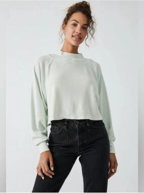 We the free Fun Times Light Mint Long-Sleeve Cropped Top - Women